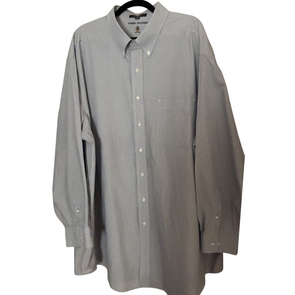 Tommy Hilfiger Big‎ Mens Button Down Shirt Gray Plaid Check Long Sleeve 19 34/35 - Picture 2 of 13